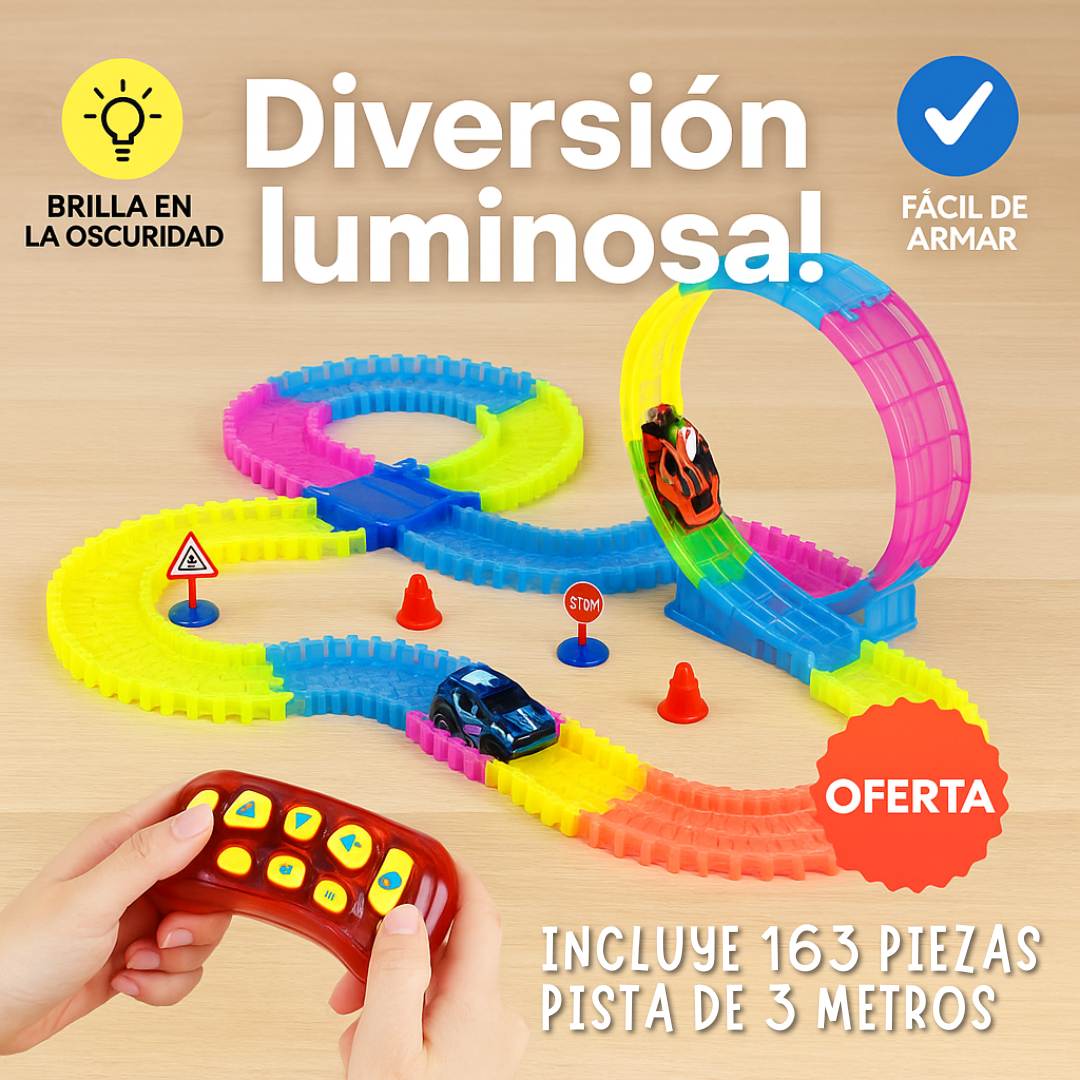 Pista Dazzle Tracks 360° Recargable – 163 Piezas de Diversión Luminosa