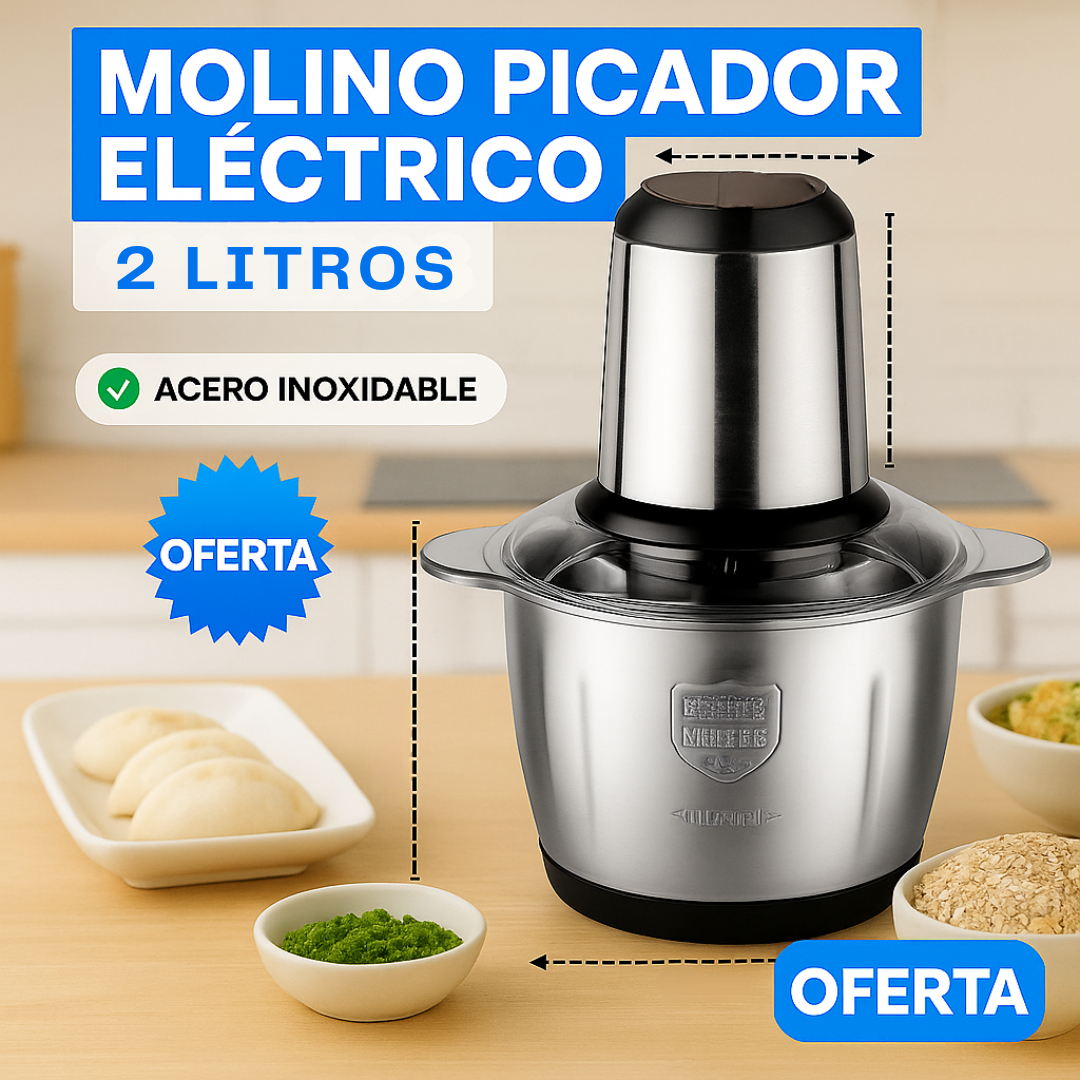 Molino Picador Eléctrico 2 Litros de Acero Inoxidable ⚡