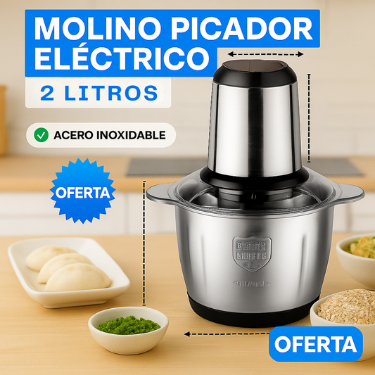 Molino Picador Eléctrico 2 Litros de Acero Inoxidable ⚡
