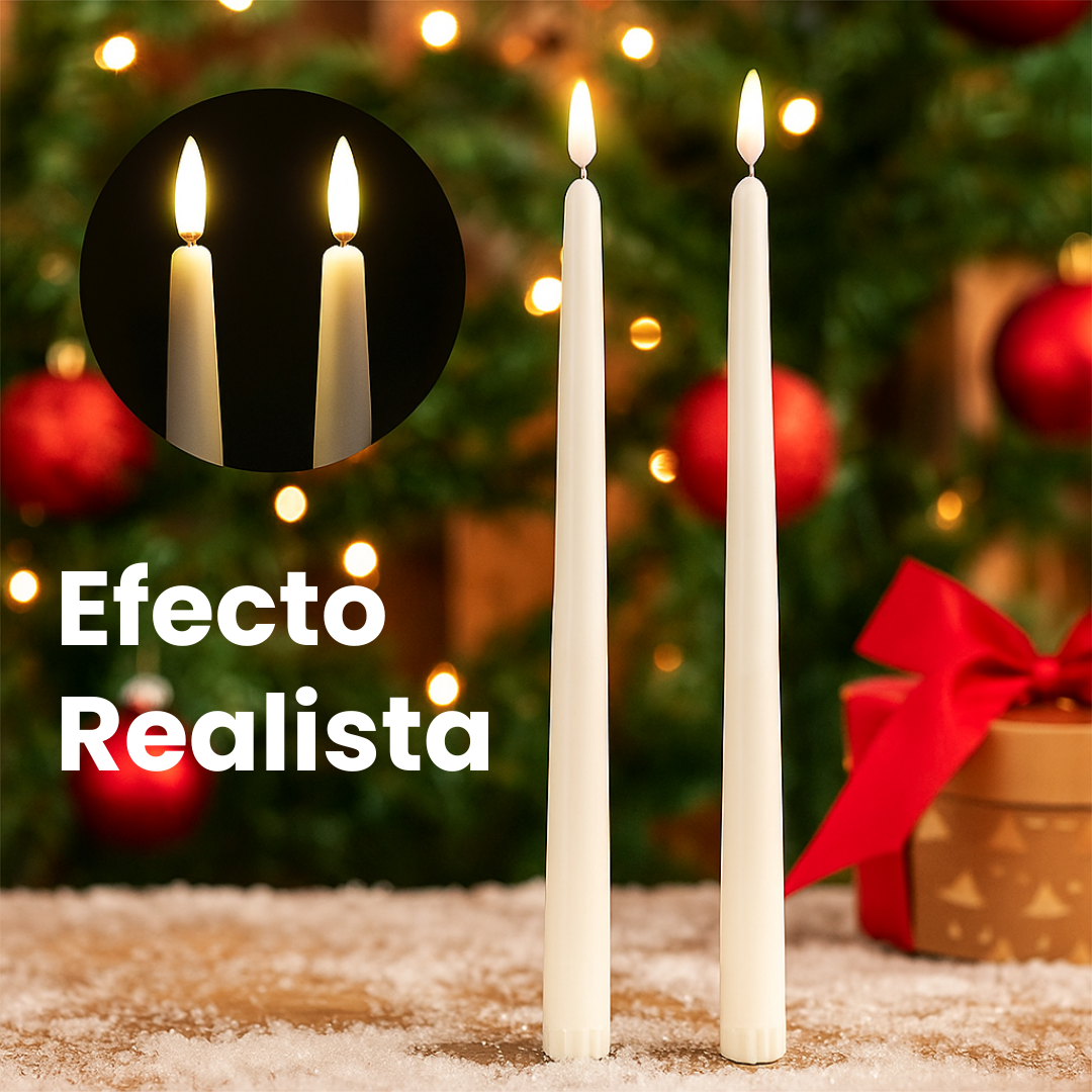 Velas LED Largas Navidad x2 – Elegancia sin fuego, magia sin riesgo.
