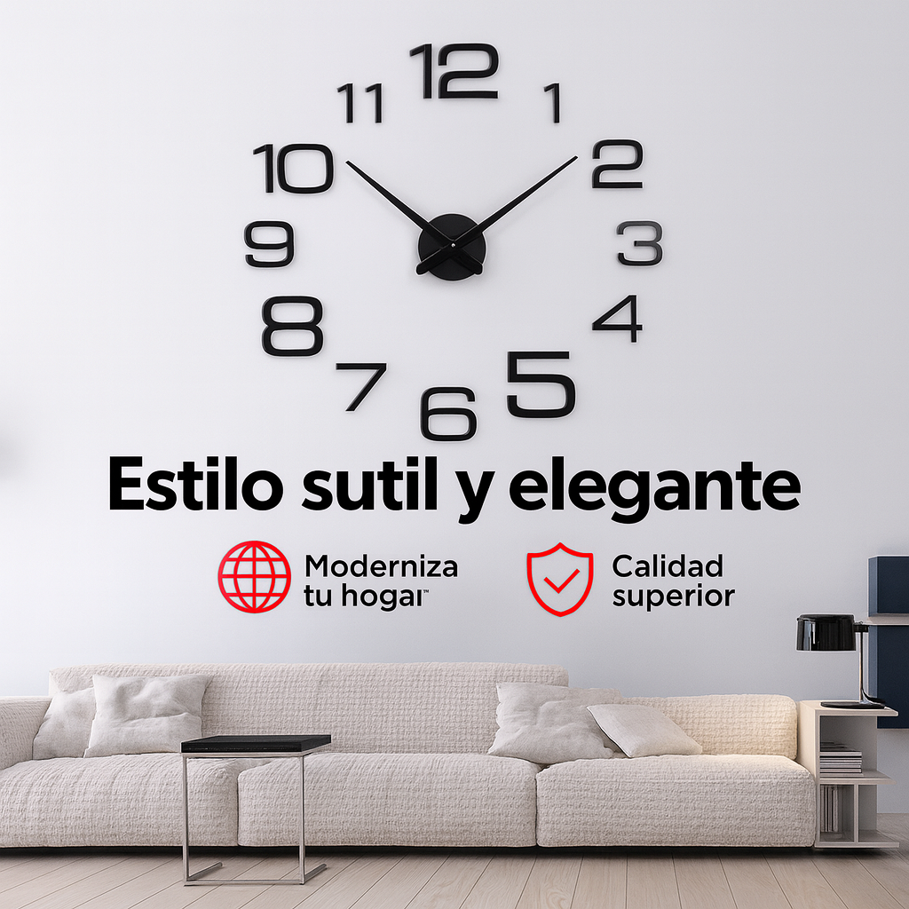 Reloj de Pared 3D Arábigo Redondeado — Estilo moderno, función silenciosa