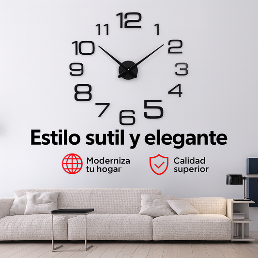 Reloj de Pared 3D Arábigo Redondeado — Estilo moderno, función silenciosa