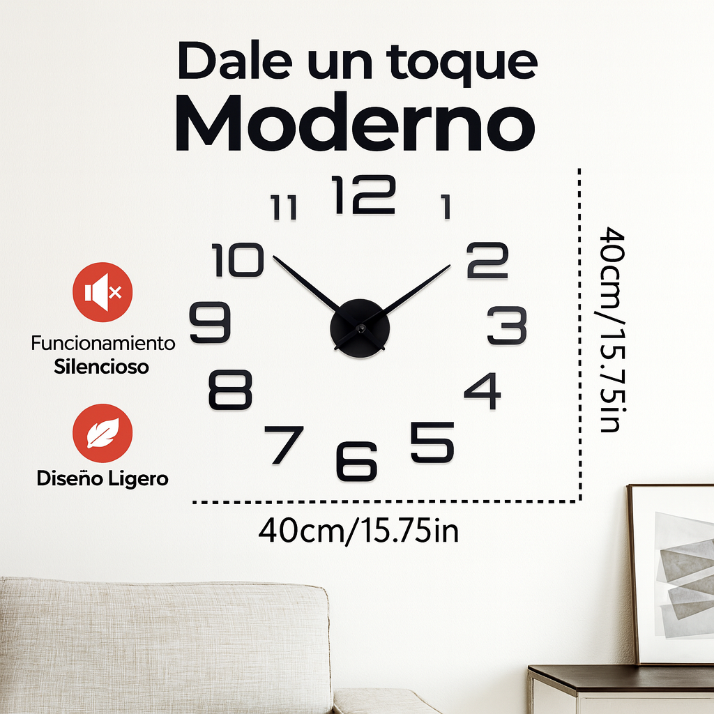 Reloj de Pared 3D Arábigo Redondeado — Estilo moderno, función silenciosa