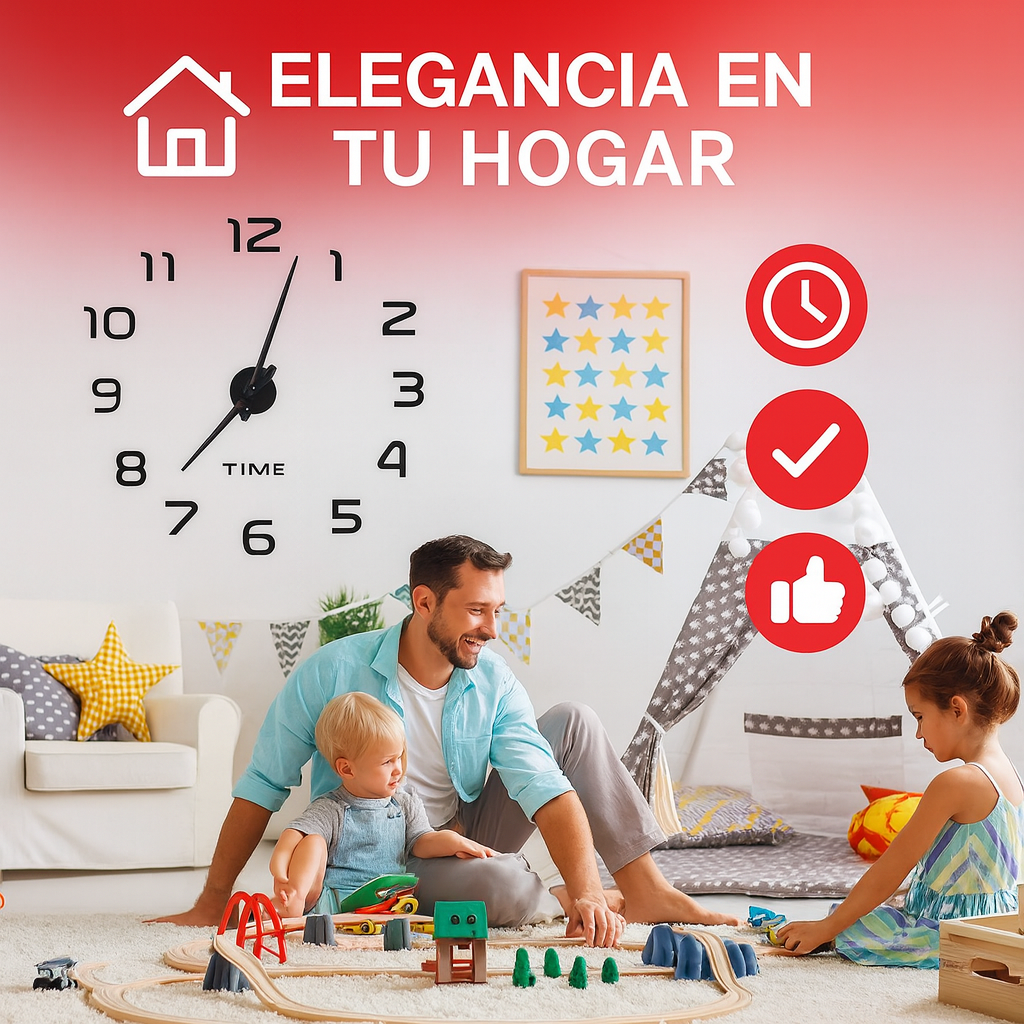 Reloj de Pared 3D Arábigo Redondeado — Estilo moderno, función silenciosa
