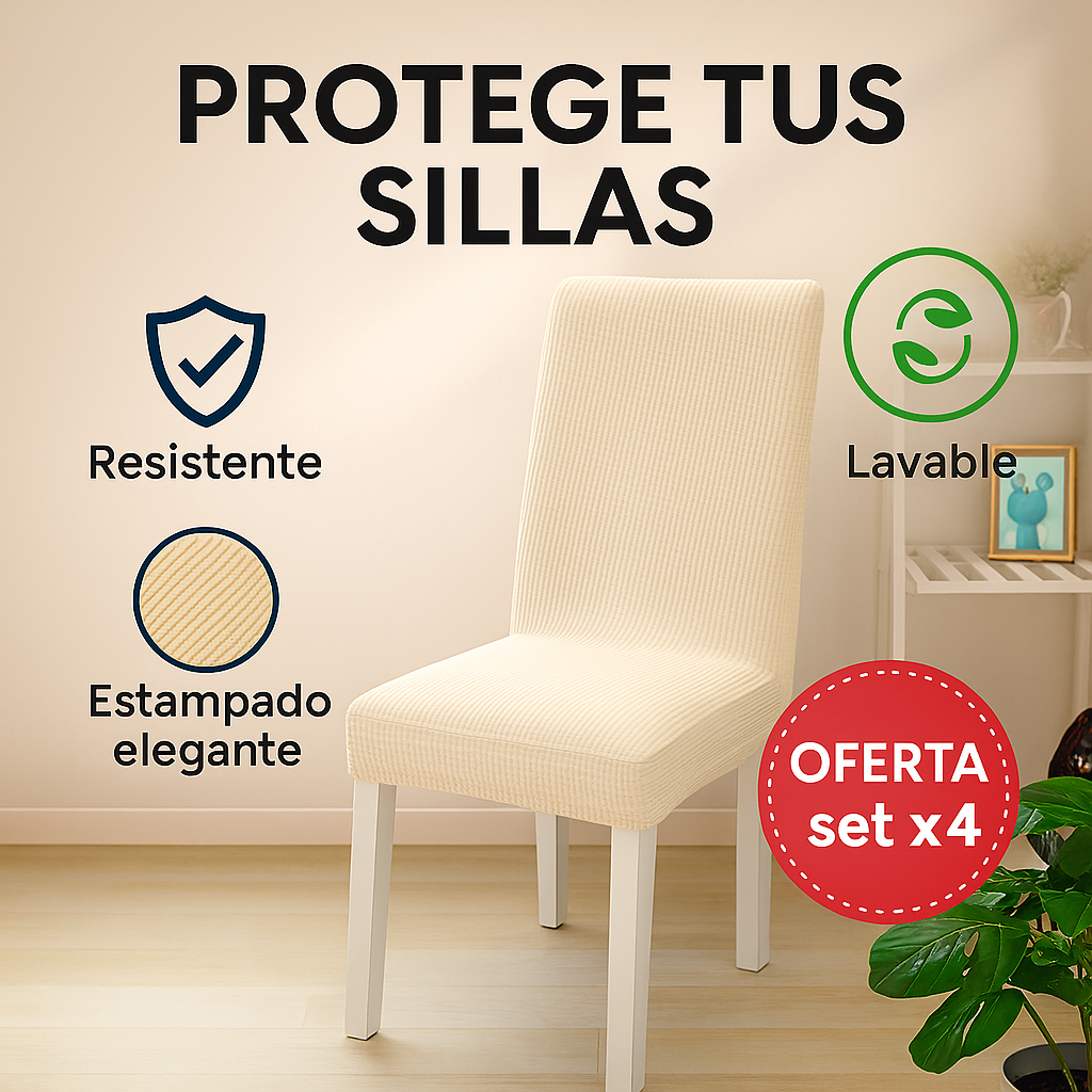 Set x4 Fundas Elásticas Premium para Sillas – Renueva tu comedor al instante ✨