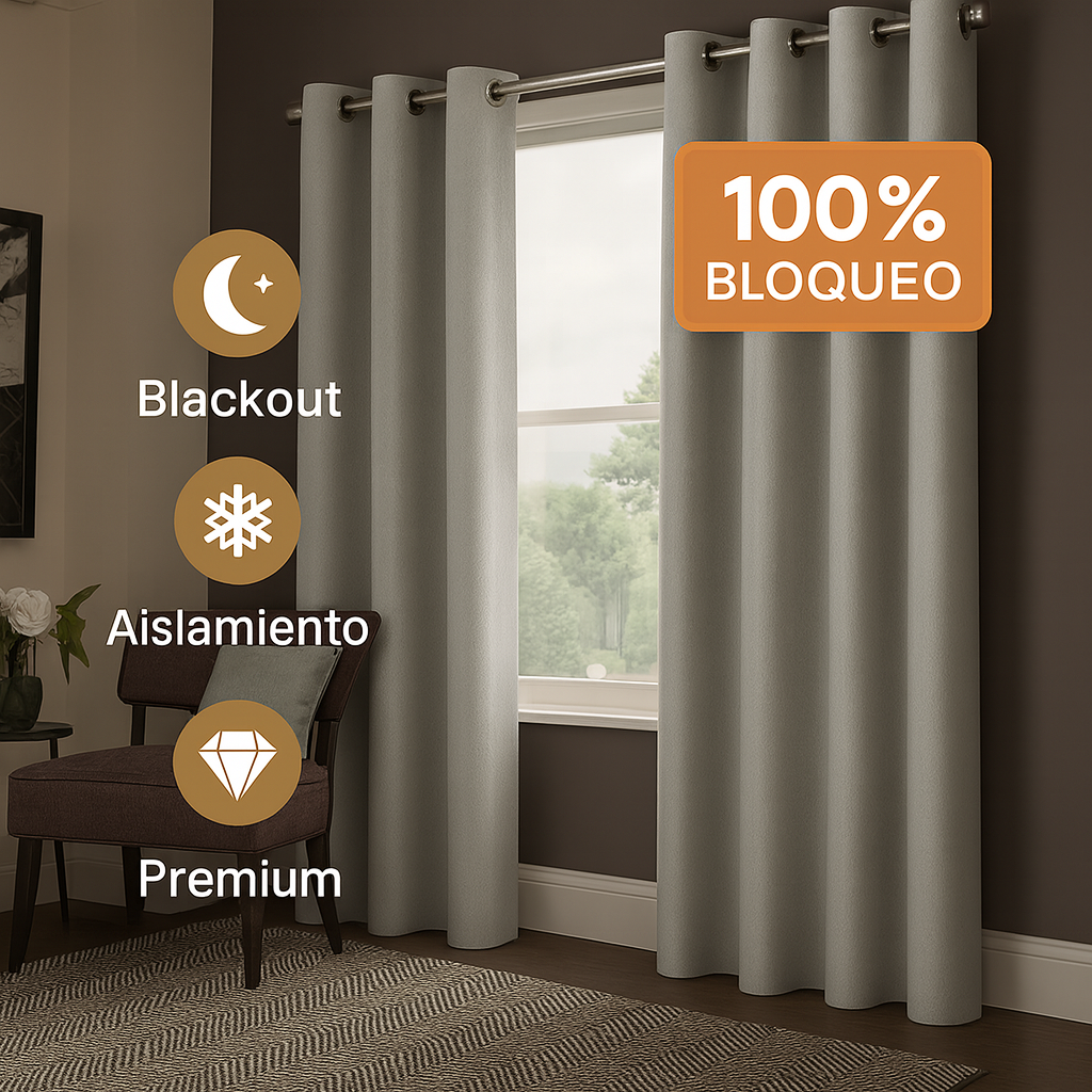 Cortinas Blackout Premium 2 Paneles con Argolla