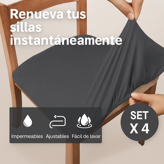 Set X4 Forros Elásticos Impermeables – Renueva tus Sillas Viejas al Instante
