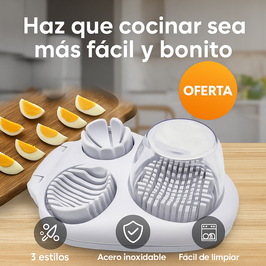 Cortador de Huevos 3 en 1 – Corta, rebana y decora tus comidas en segundos