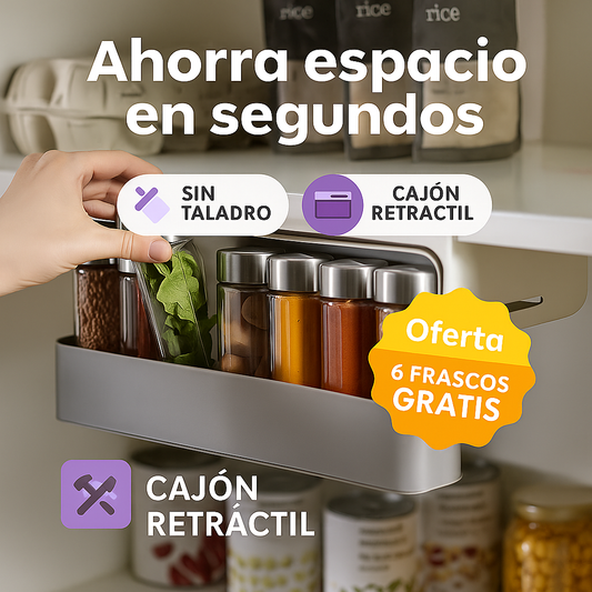 Organizador de Especias Retráctil ™ + 6 Recipientes para condimentos GRATIS