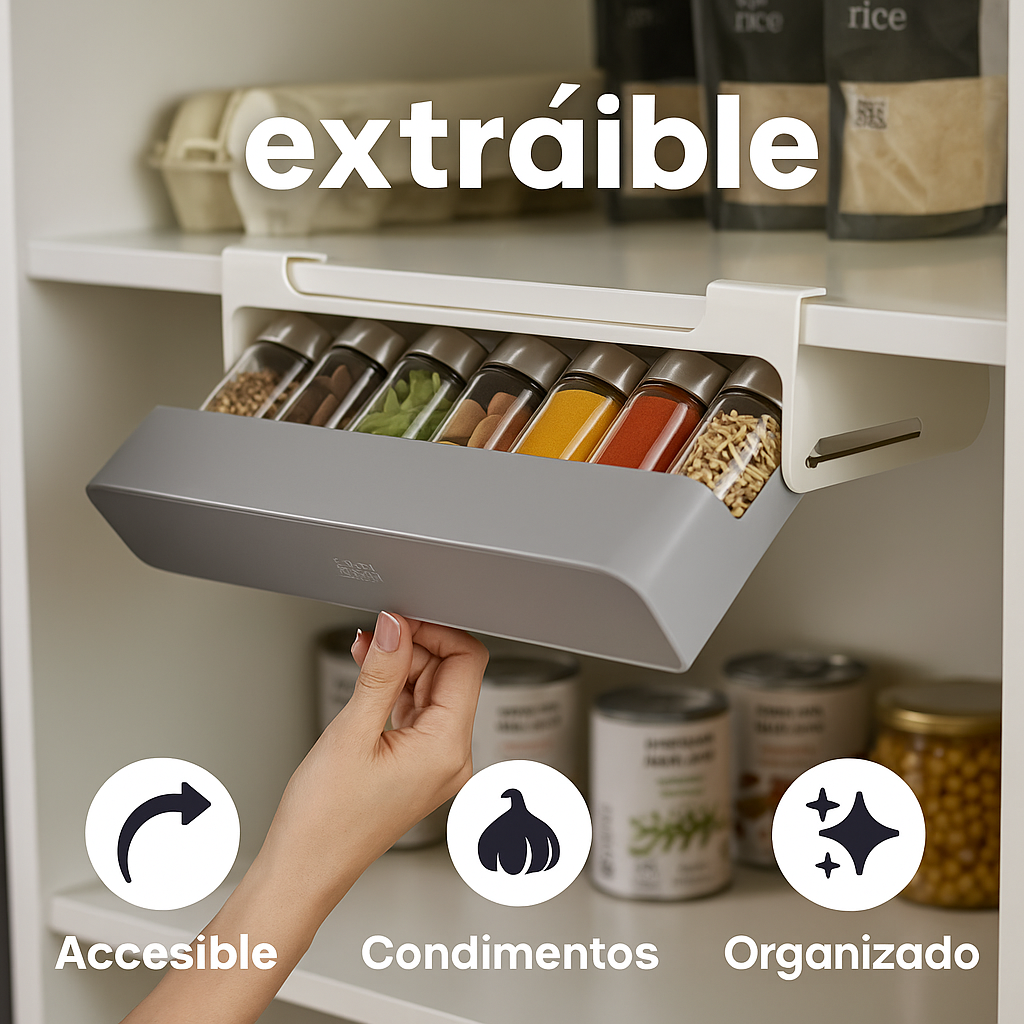 Organizador de Especias Retráctil ™ + 6 Recipientes para condimentos GRATIS