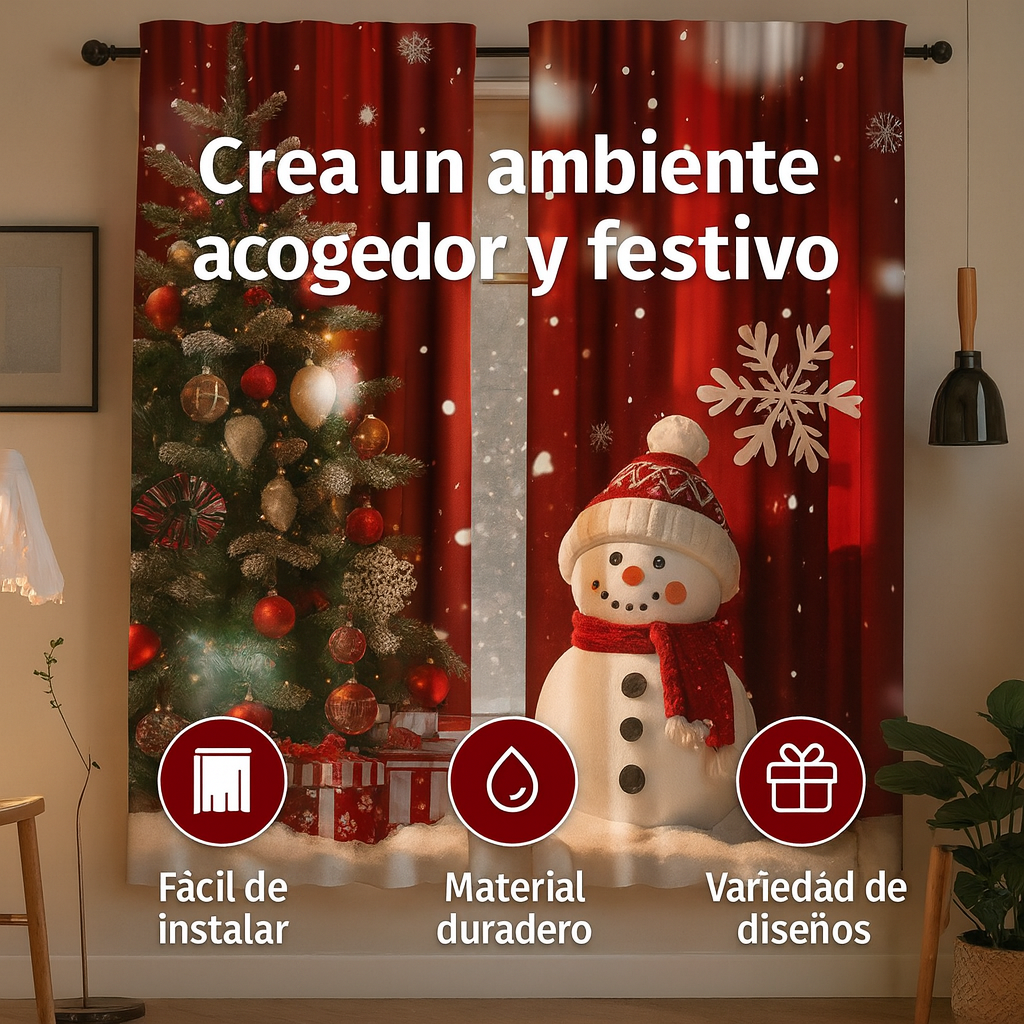 Cortina Navideña Decorativa 🎄6 Motivos únicos