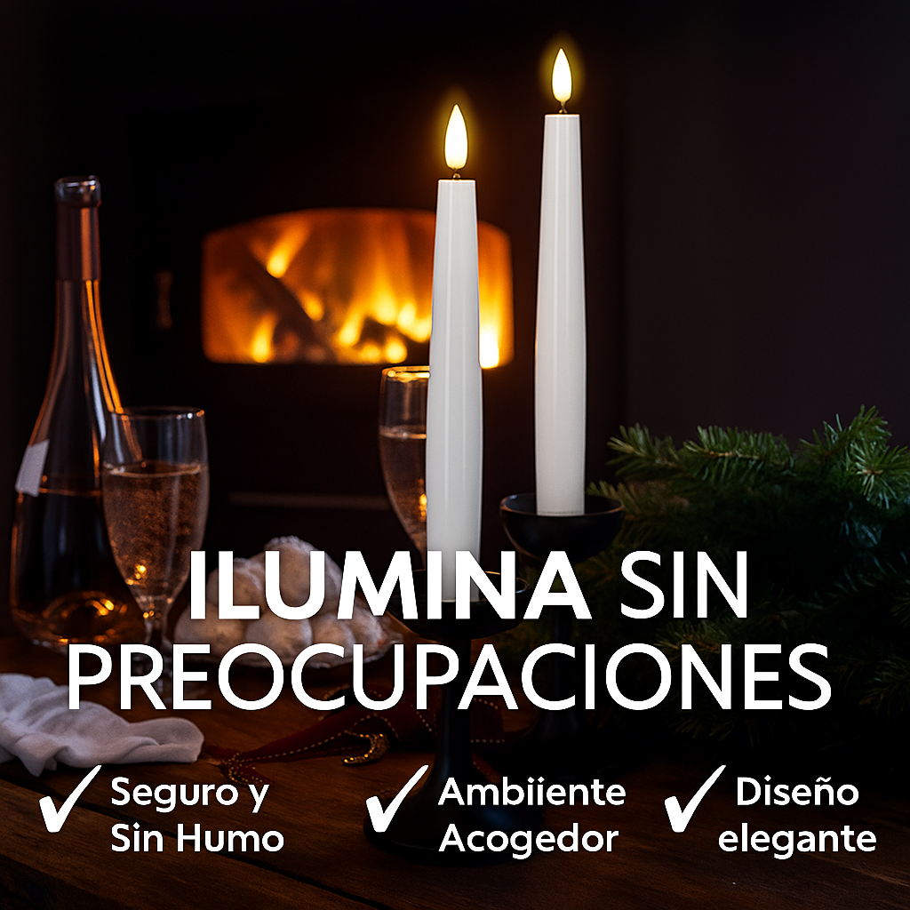 Velas LED Largas Navidad x2 – Elegancia sin fuego, magia sin riesgo.
