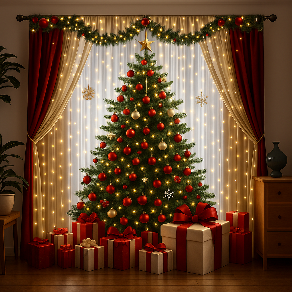 Cortina Navideña Decorativa 🎄6 Motivos únicos