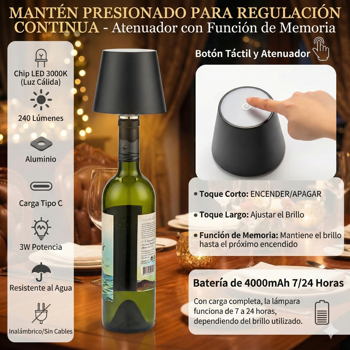 Lumavino LED Touch: Transforma tus Botellas Vacías en Lámparas de Lujo Recargables
