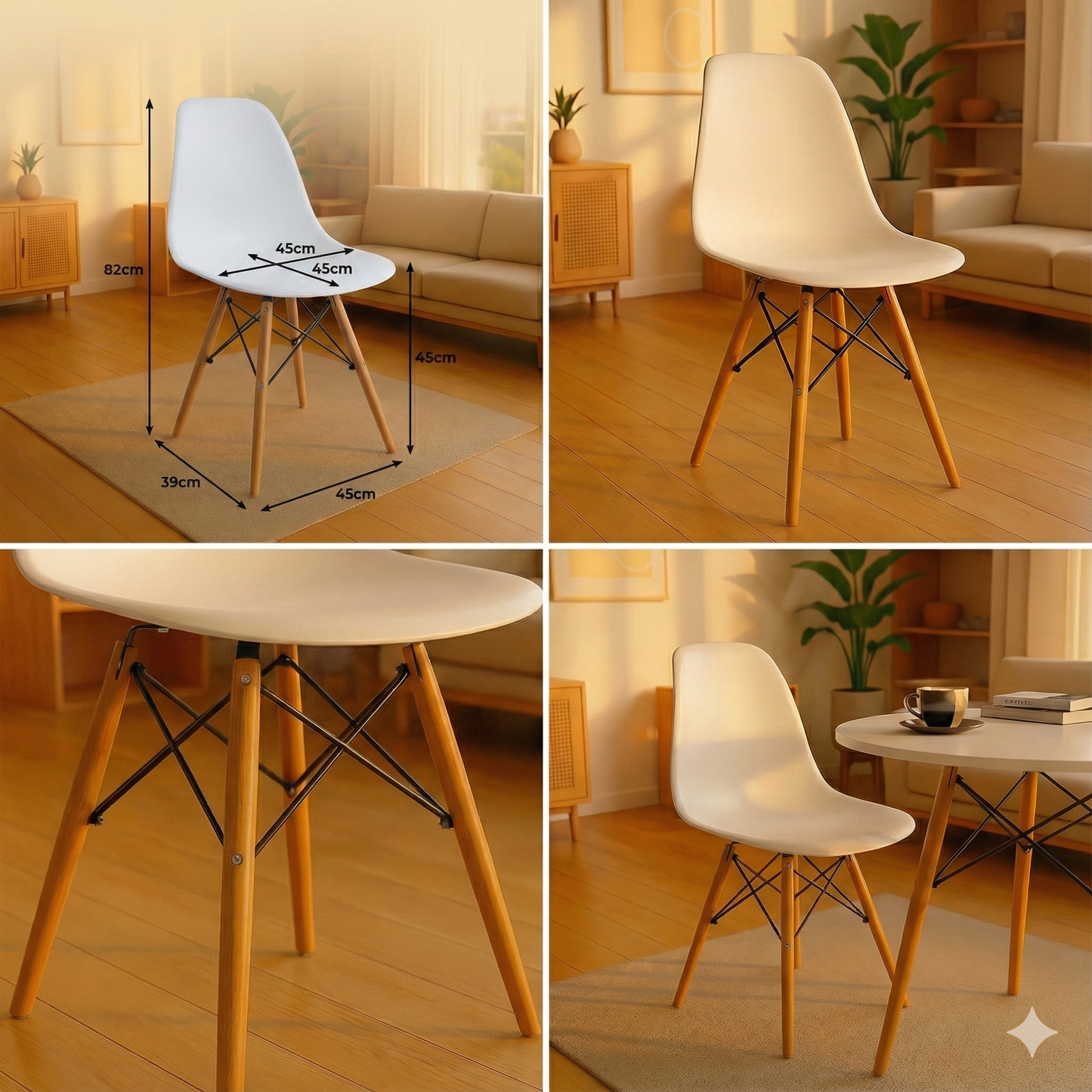 Kit x 4 Sillas Eames Clásicas: Diseño Icónico, Comodidad Versátil para su Hogar y Oficina