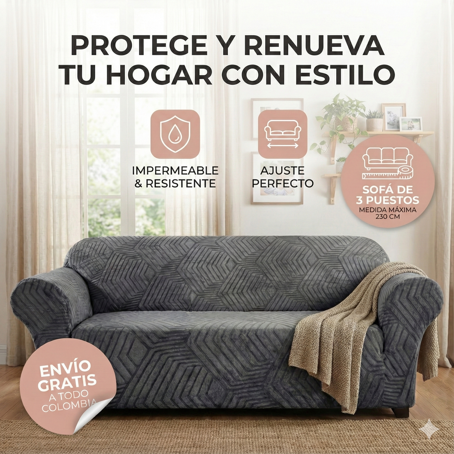 Funda Premium Texturizada para Sofá de 3 Puestos