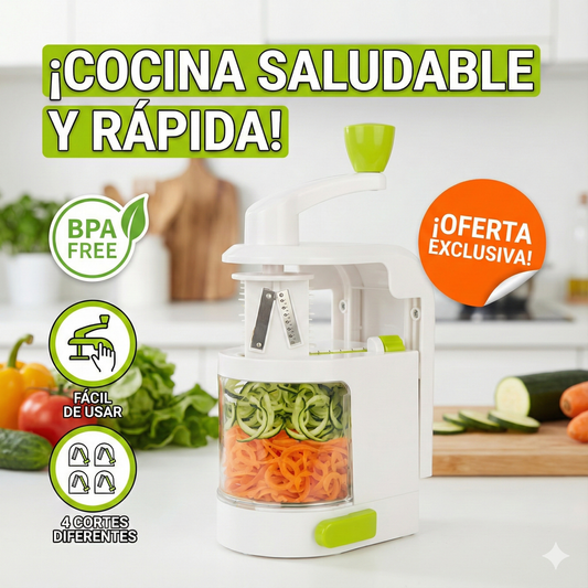 Rallador Espiral 3 en 1: Pica, Ralla y Corta en Segundos (Sin Volarte un Dedo)