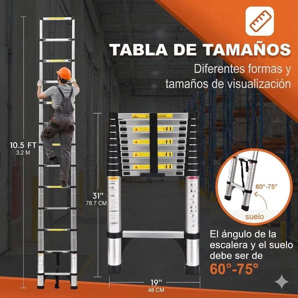 Escalera Pro-Telescópica Ultra Resistente 2 Metros